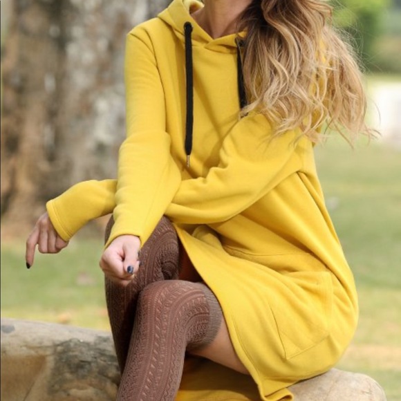 NEW•XL-2X•Breonna Sunshine Yellow Hooded Sweatshirt Dress - Picture 4 of 11